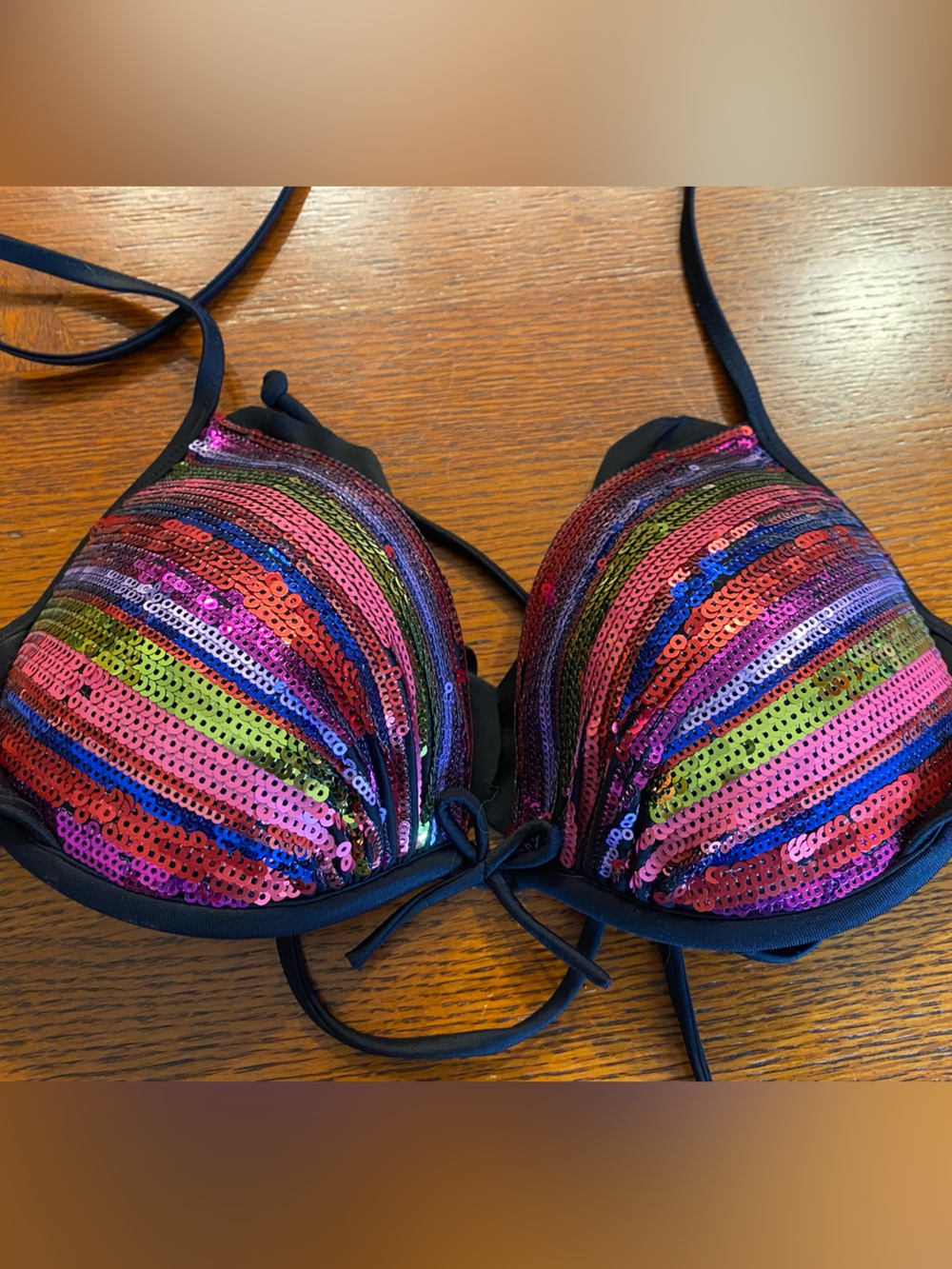 Victoria's Secret Multicolor Sequin fabulous swim top with Black Trim
